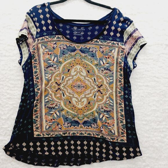 T-Shirt Size 1X Navy Mandala Boho Whimsycore Festival Lucky Brand Y2K Resortwear - Picture 1 of 10